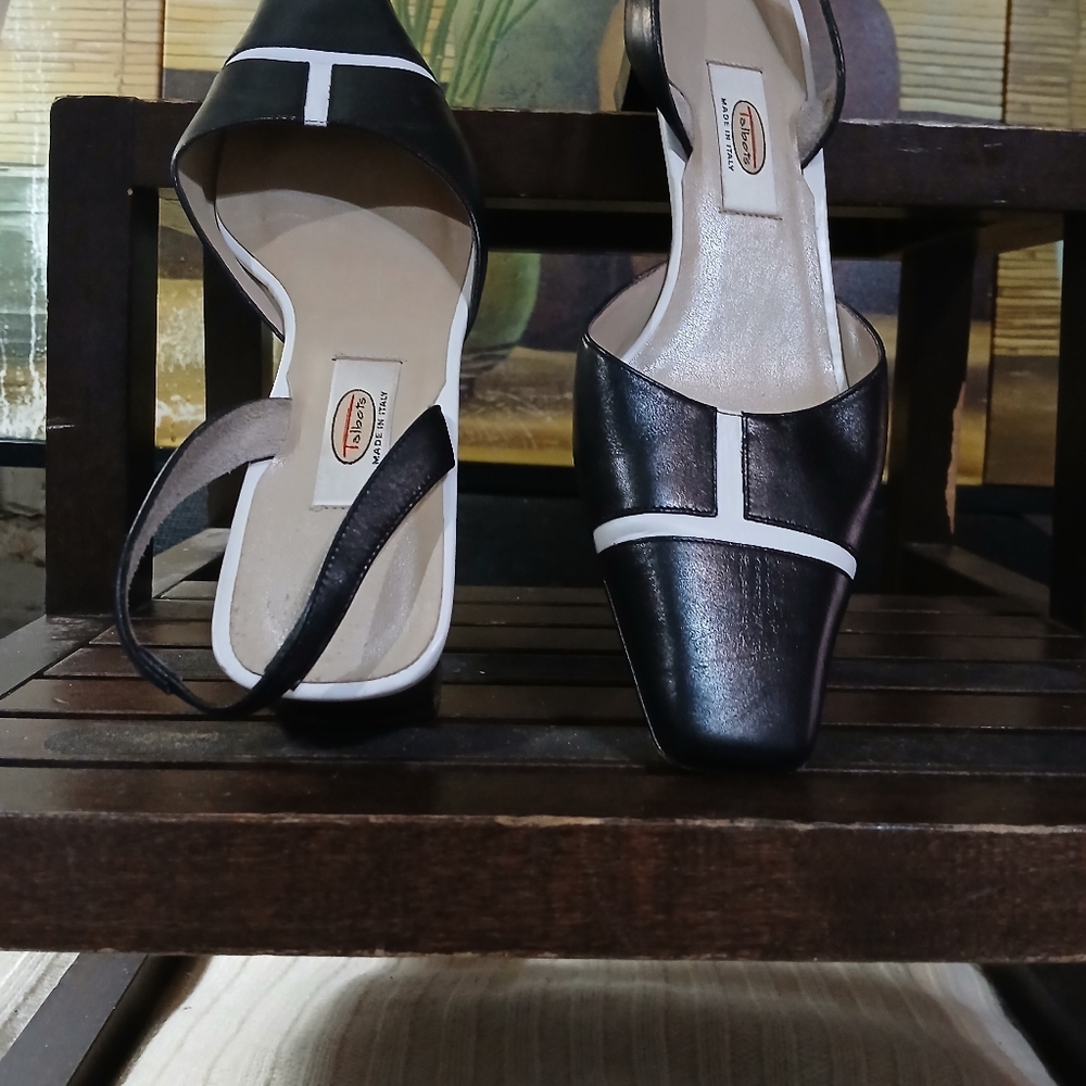 Elegant Black and White Slingback Heels - Picture 10 of 14